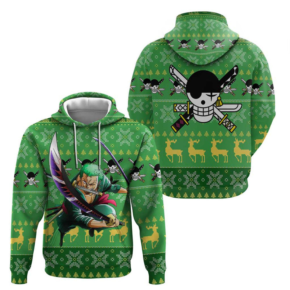 Roronoa Zoro - One Piece Hoodie Anime Mix Christmas Style Roronoa Zoro - One Piece Hoodie Anime Mix Christmas Style
