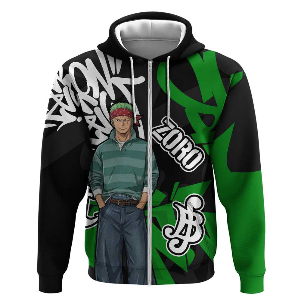 Roronoa Zoro One Piece Hoodie Graffiti Street Art Anime Collage Roronoa Zoro One Piece Hoodie Graffiti Street Art Anime Collage