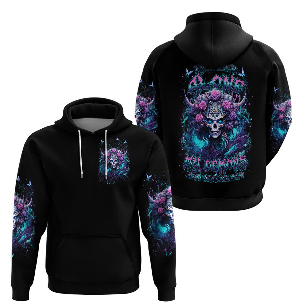 Rose Skull Hoodie I'm Never Alone My Demons Are With Me 24 7 DT01 Rose Skull Hoodie I'm Never Alone My Demons Are With Me 24 7 DT01