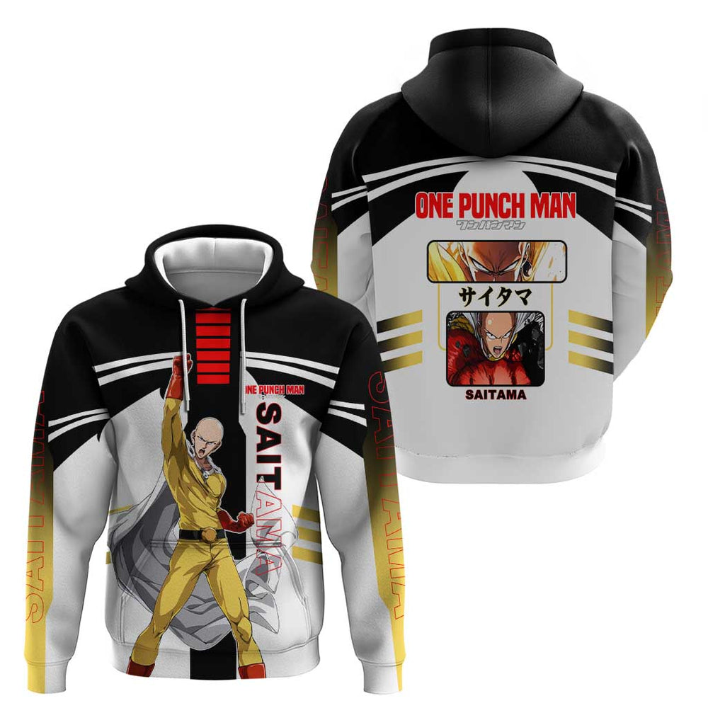 Saitama from One Punch Man Hoodie with Bold Hero Pose and Minimalist Design Saitama from One Punch Man Hoodie with Bold Hero Pose and Minimalist Design