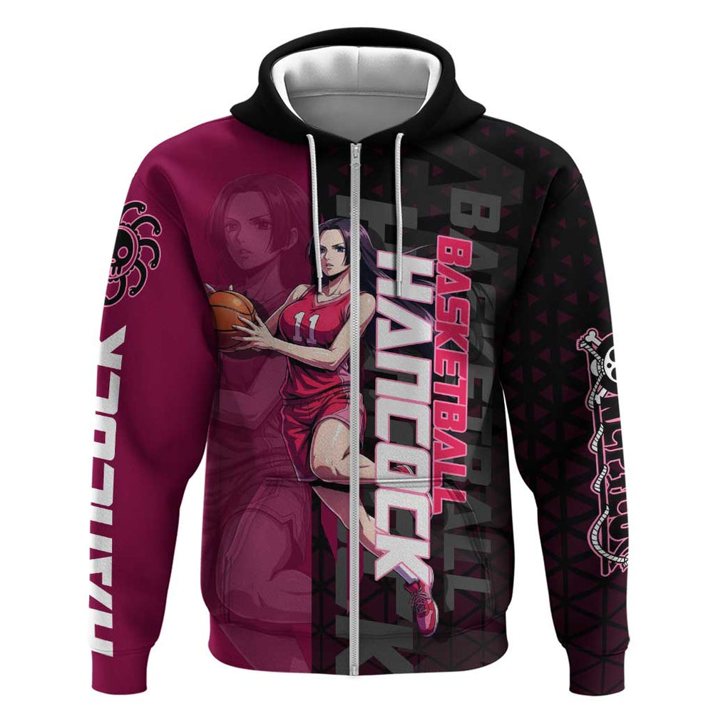 Boa Hancock One Piece Basketball Theme Maroon and Black Design Hoodie with Serpent Emblem and Dynami Boa Hancock One Piece Basketball Theme Maroon and Black Design Hoodie with Serpent Emblem and Dynami
