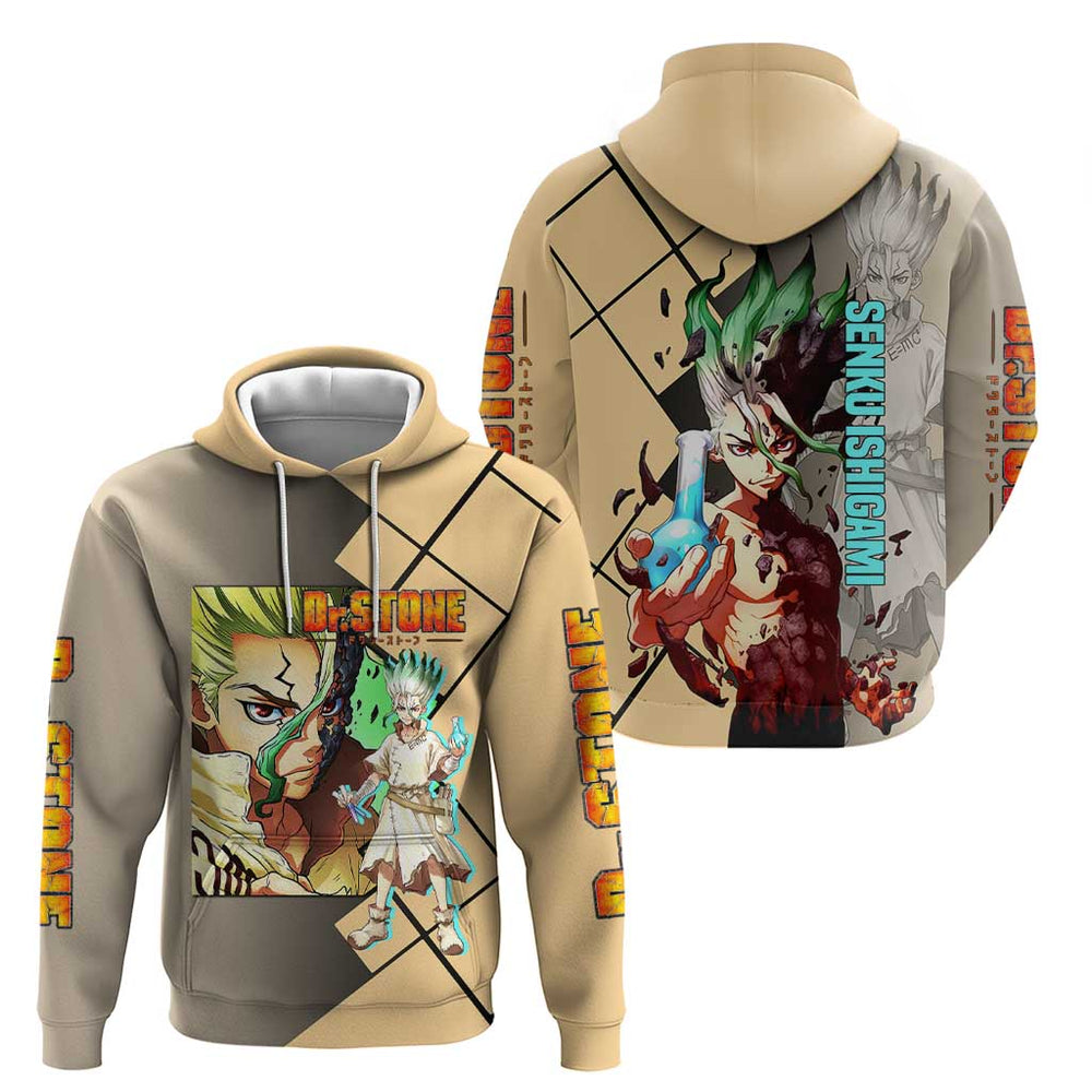 Senku Ishigami Dr. Stone Hoodie with Science Experiment Pose and Innovative Genius Design Senku Ishigami Dr. Stone Hoodie with Science Experiment Pose and Innovative Genius Design