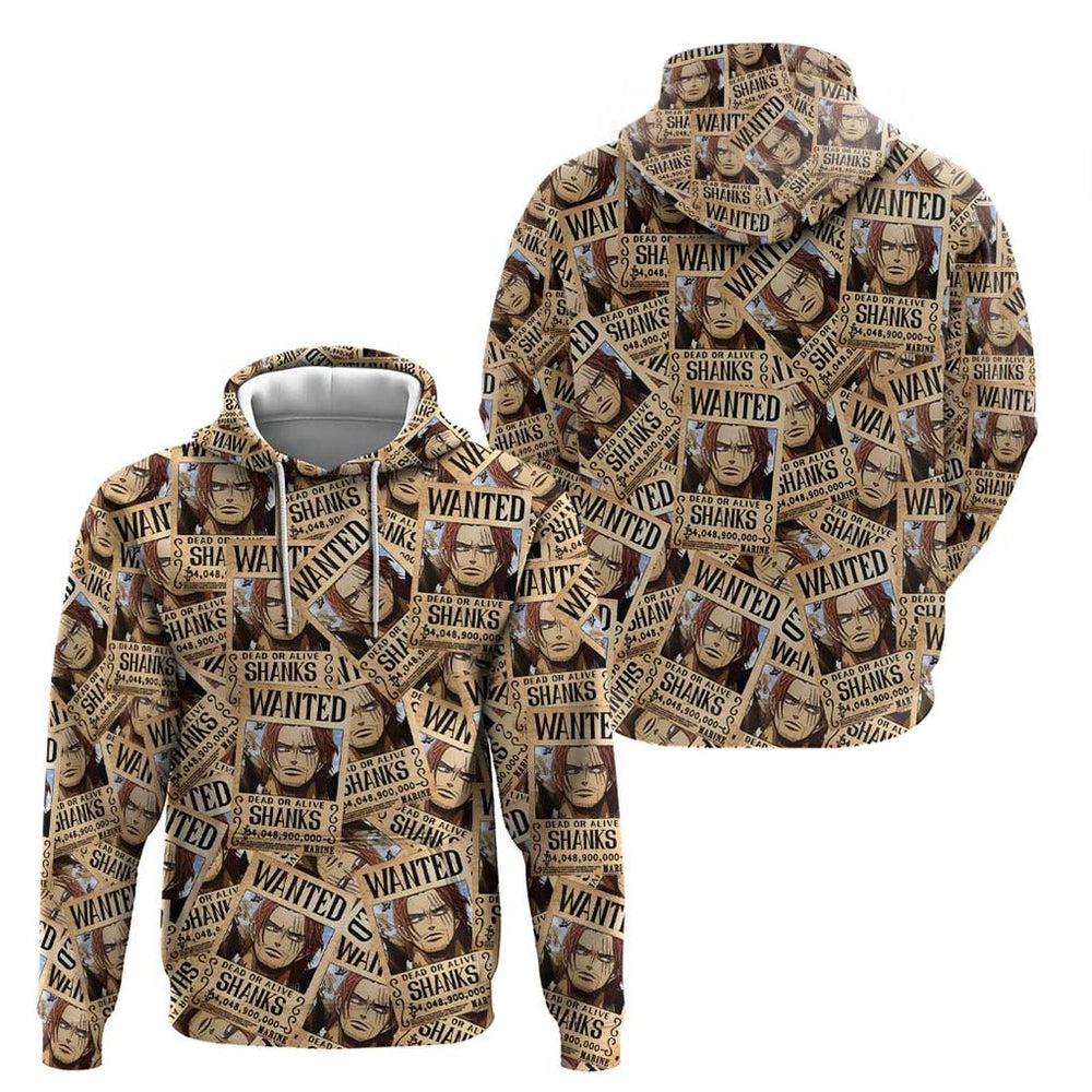 Shank Wanted - One Piece Hoodie Anime Style Shank Wanted - One Piece Hoodie Anime Style