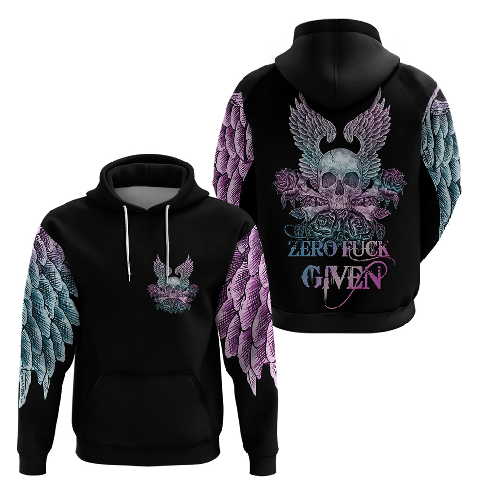 Skull Wings Roses - Zero Fuck Given Hoodie Skull Wings Roses - Zero Fuck Given Hoodie