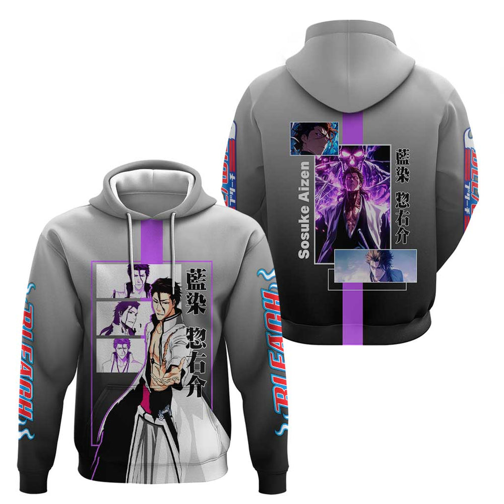 Sosuke Aizen Bleach Hoodie with Cunning Pose and Strategic Design Sosuke Aizen Bleach Hoodie with Cunning Pose and Strategic Design