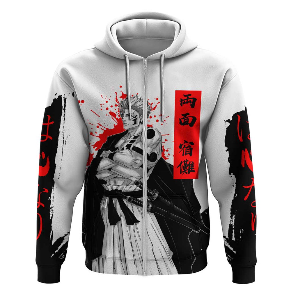 Sukuna Jujutsu Kaisen Samurai Aesthetic Hoodie with Katana Red Kanji and Oni Mask Design Sukuna Jujutsu Kaisen Samurai Aesthetic Hoodie with Katana Red Kanji and Oni Mask Design