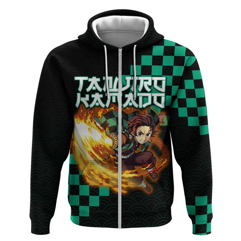 Tanjiro Kamado Demon Slayer Hoodie Fiery Checkered Anime Wave Style Tanjiro Kamado Demon Slayer Hoodie Fiery Checkered Anime Wave Style