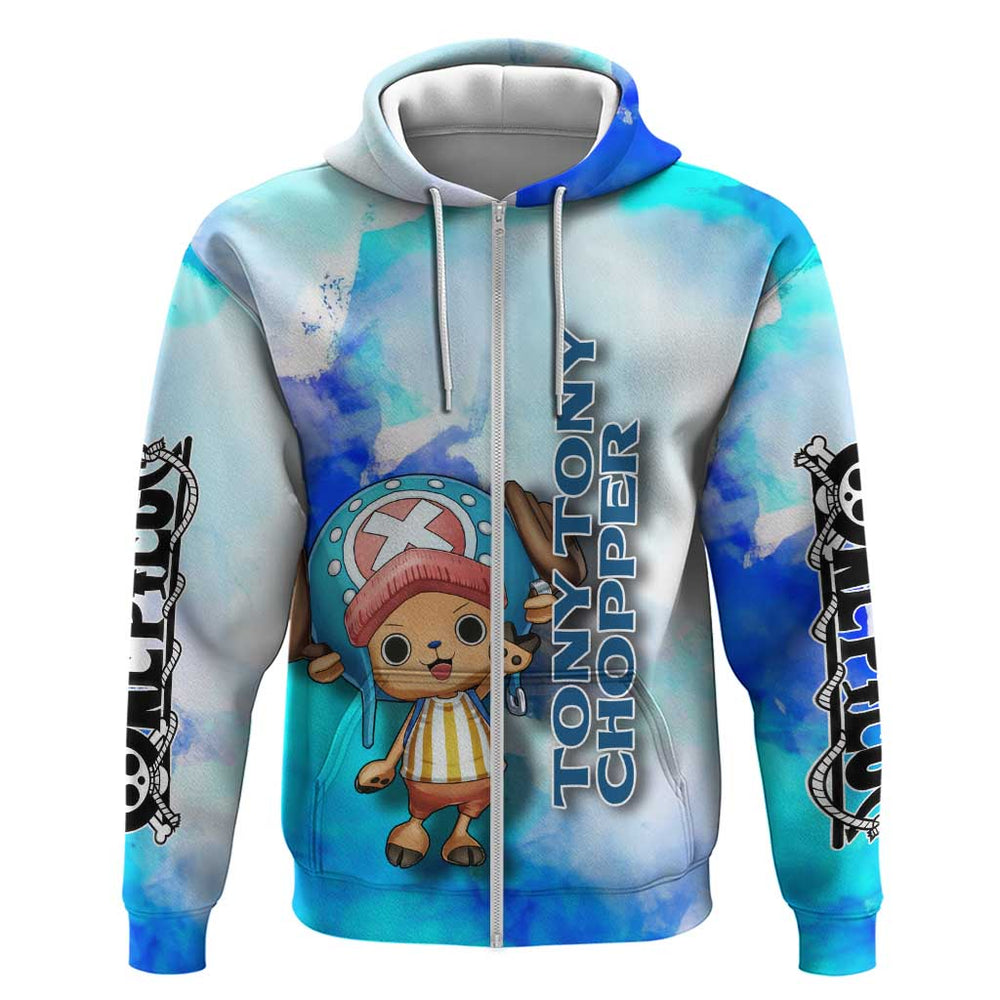 Tony Tony Chopper One Piece Blue Theme Hoodie with Cute Reindeer Design and Transformation Forms Tony Tony Chopper One Piece Blue Theme Hoodie with Cute Reindeer Design and Transformation Forms