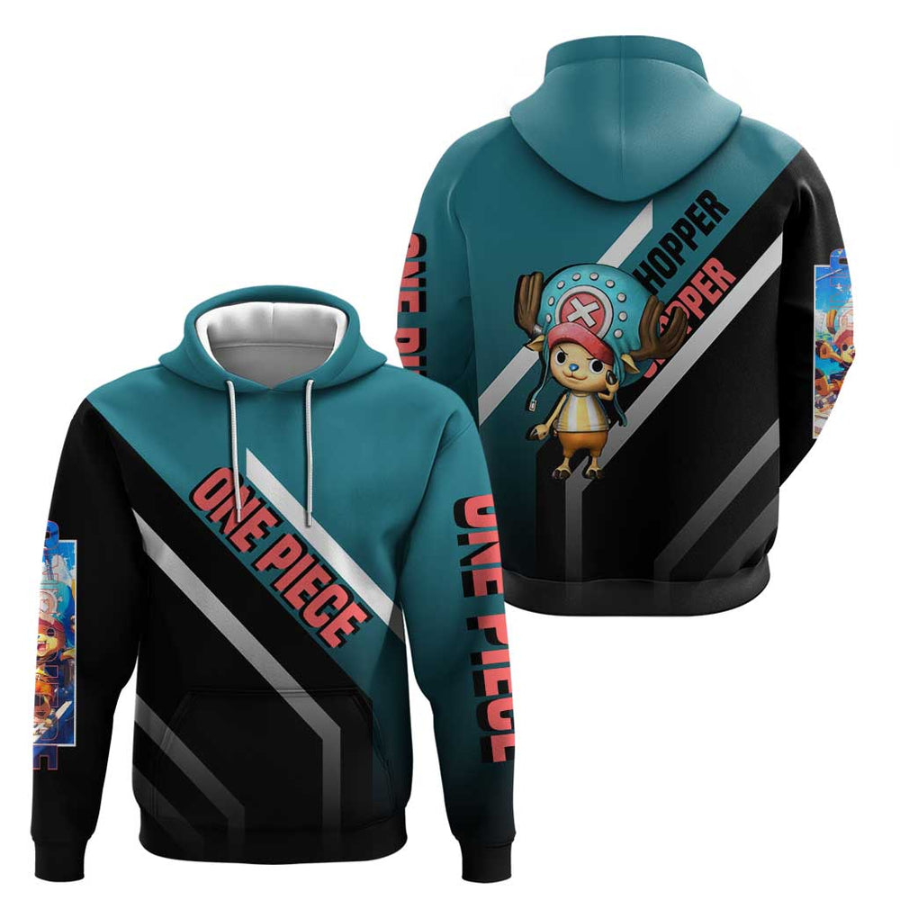 Tony Tony Chopper One Piece Hoodie with Cute Reindeer Pose and Medical Gear Design Tony Tony Chopper One Piece Hoodie with Cute Reindeer Pose and Medical Gear Design