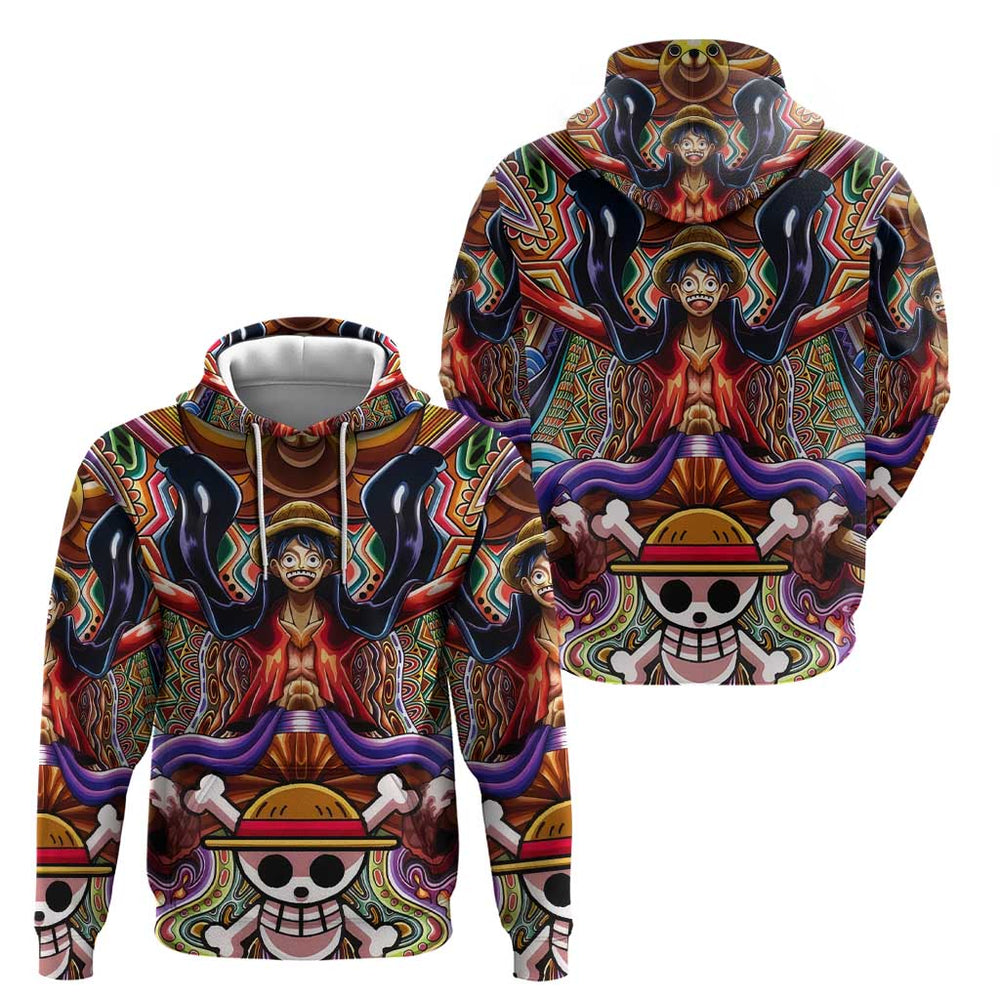Trippy Monkey D. Luffy One Piece Hoodie Anime Mix Hippie Style Trippy Monkey D. Luffy One Piece Hoodie Anime Mix Hippie Style