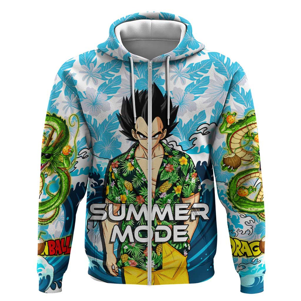 Vegeta Dragon Ball Summer Theme Hoodie with Hawaiian Shirt Sunglasses Shenron and Ocean Wave Backgro Vegeta Dragon Ball Summer Theme Hoodie with Hawaiian Shirt Sunglasses Shenron and Ocean Wave Backgro
