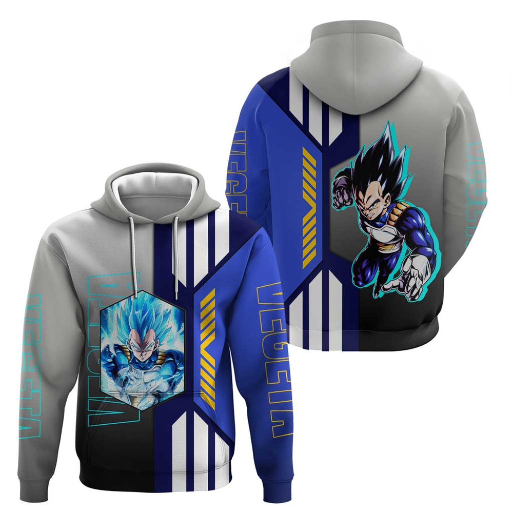 Vegeta from Dragon Ball Hoodie with Super Saiyan Blue Form and Action Pose Design Vegeta from Dragon Ball Hoodie with Super Saiyan Blue Form and Action Pose Design