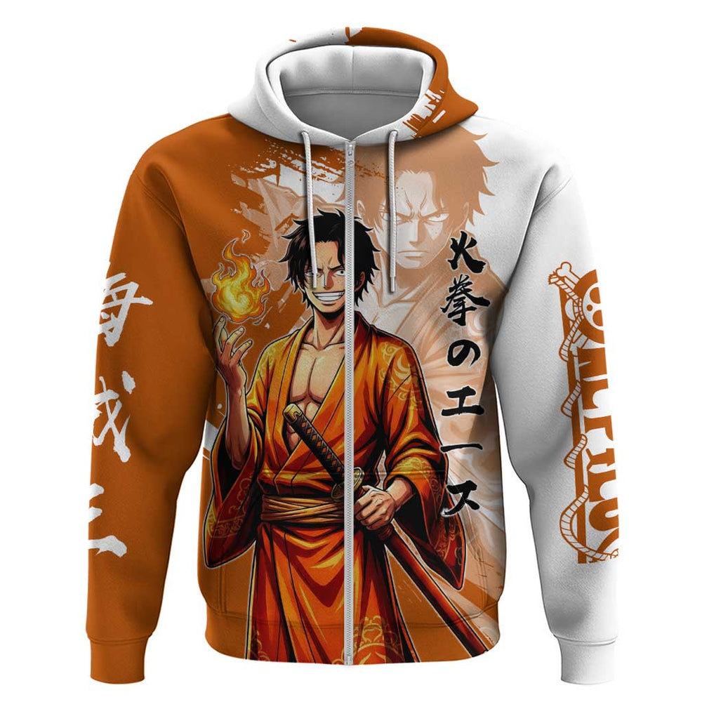 Wano Samurai Portgas D. Ace Hoodie Fiery One Piece Brush Art Wano Samurai Portgas D. Ace Hoodie Fiery One Piece Brush Art