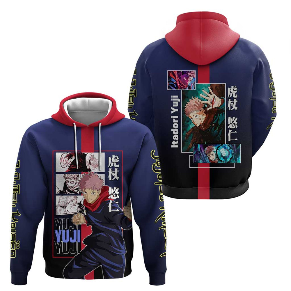 Yuji Itadori from Jujutsu Kaisen Hoodie with Action Pose and Energetic Expressions Design Yuji Itadori from Jujutsu Kaisen Hoodie with Action Pose and Energetic Expressions Design