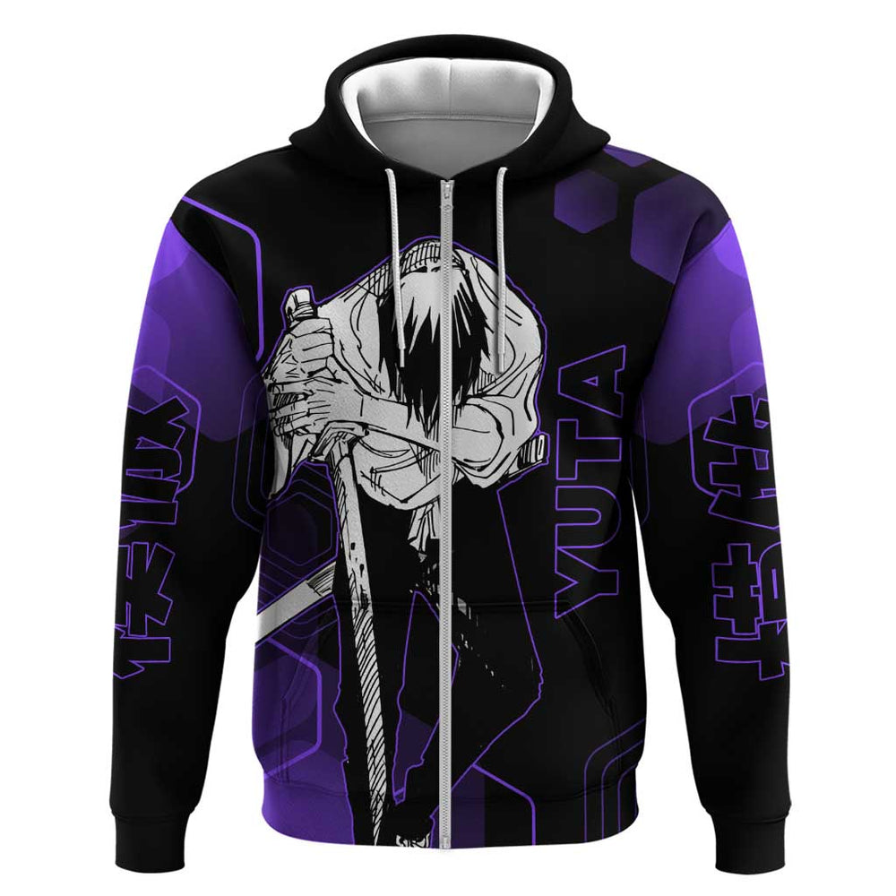 Yuta Okkotsu Jujutsu Kaisen Hoodie Purple Hexagon Design Yuta Okkotsu Jujutsu Kaisen Hoodie Purple Hexagon Design