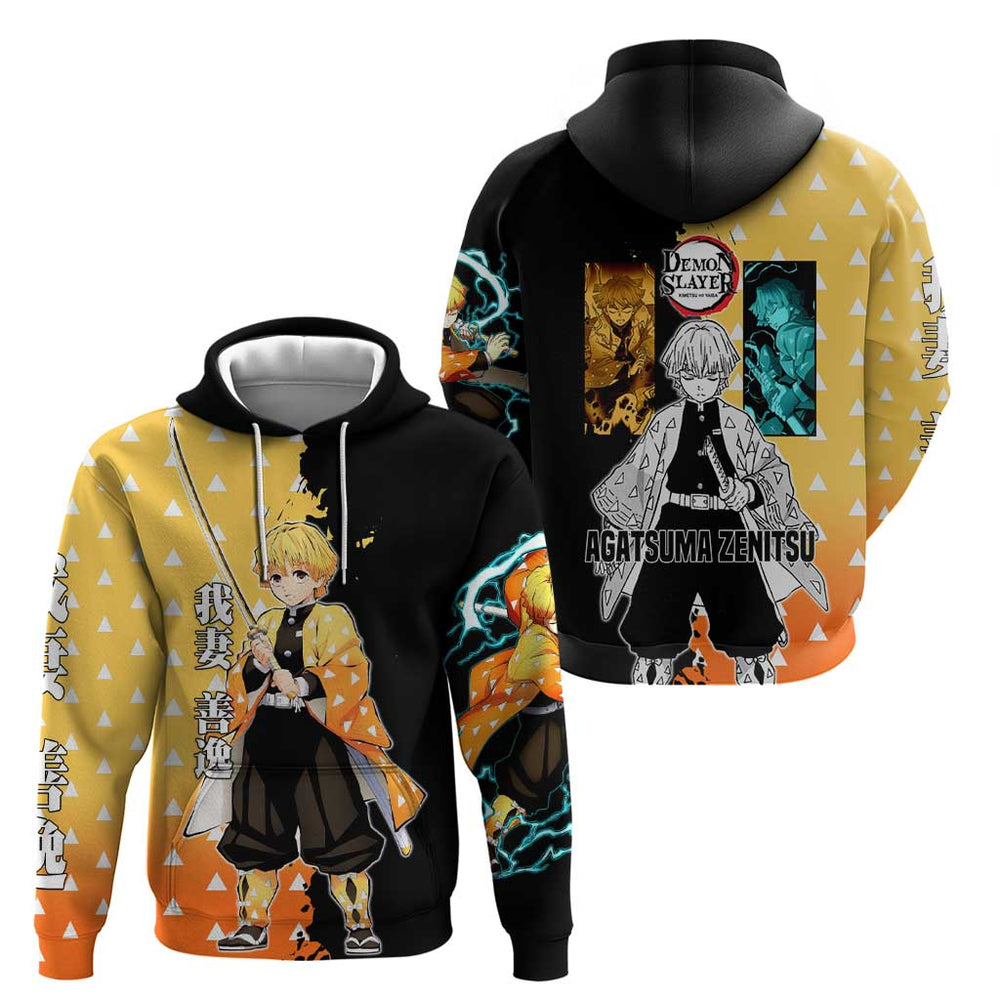 Zenitsu Agatsuma from Demon Slayer Hoodie with Yellow Lightning Kimono and Thunder Effects Design Zenitsu Agatsuma from Demon Slayer Hoodie with Yellow Lightning Kimono and Thunder Effects Design