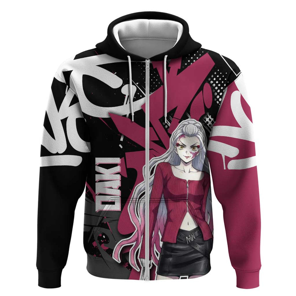 Daki Demon Slayer Hoodie Pink Graffiti Anime Aesthetic Daki Demon Slayer Hoodie Pink Graffiti Anime Aesthetic