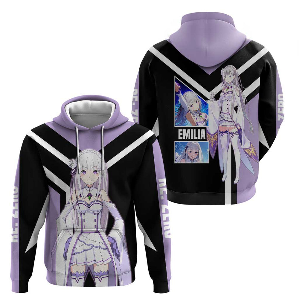 Emilia Re Zero Hoodie with Silver Hair and Magical Fantasy Pose Design Emilia Re Zero Hoodie with Silver Hair and Magical Fantasy Pose Design