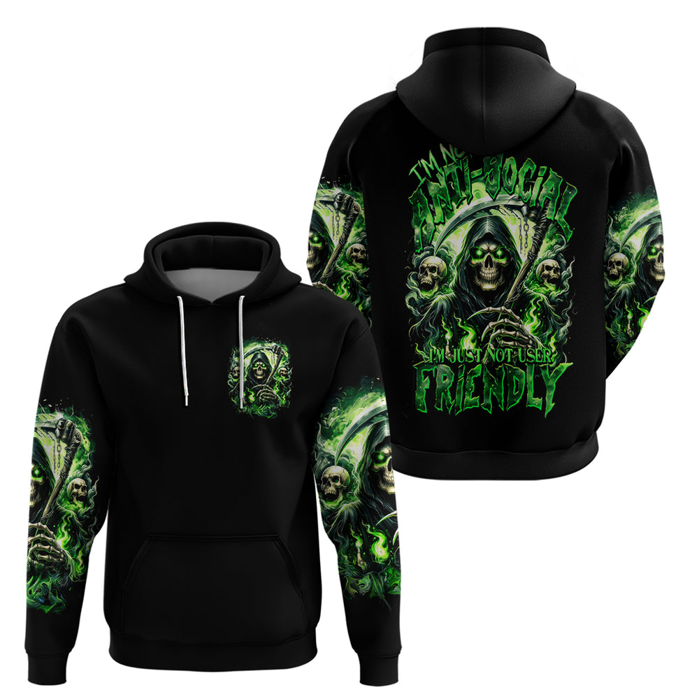 Flame Reaper Skull Hoodie I'm Not Anti Social I'm Just Not User Friendly DT01 Flame Reaper Skull Hoodie I'm Not Anti Social I'm Just Not User Friendly DT01