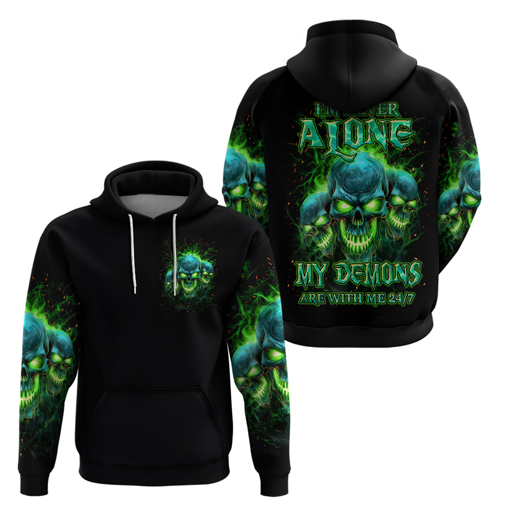 Flame Skull Hoodie I'm Never Alone My Demons Are Wit Me 24 7 DT01 Flame Skull Hoodie I'm Never Alone My Demons Are Wit Me 24 7 DT01