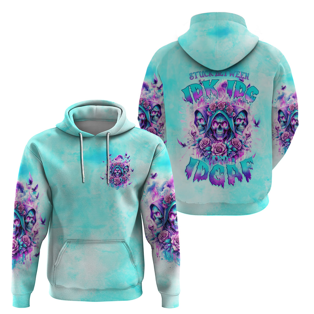 Flower Skull Angel Hoodie Stuck Between IDK IDC and IDGAF DT01 Flower Skull Angel Hoodie Stuck Between IDK IDC and IDGAF DT01