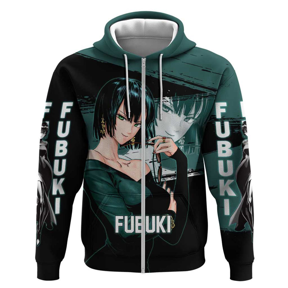 Fubuki One Punch Man Anime Teal and Black Theme Hoodie with Elegant Psychic Pose and Cool Urban Styl Fubuki One Punch Man Anime Teal and Black Theme Hoodie with Elegant Psychic Pose and Cool Urban Styl