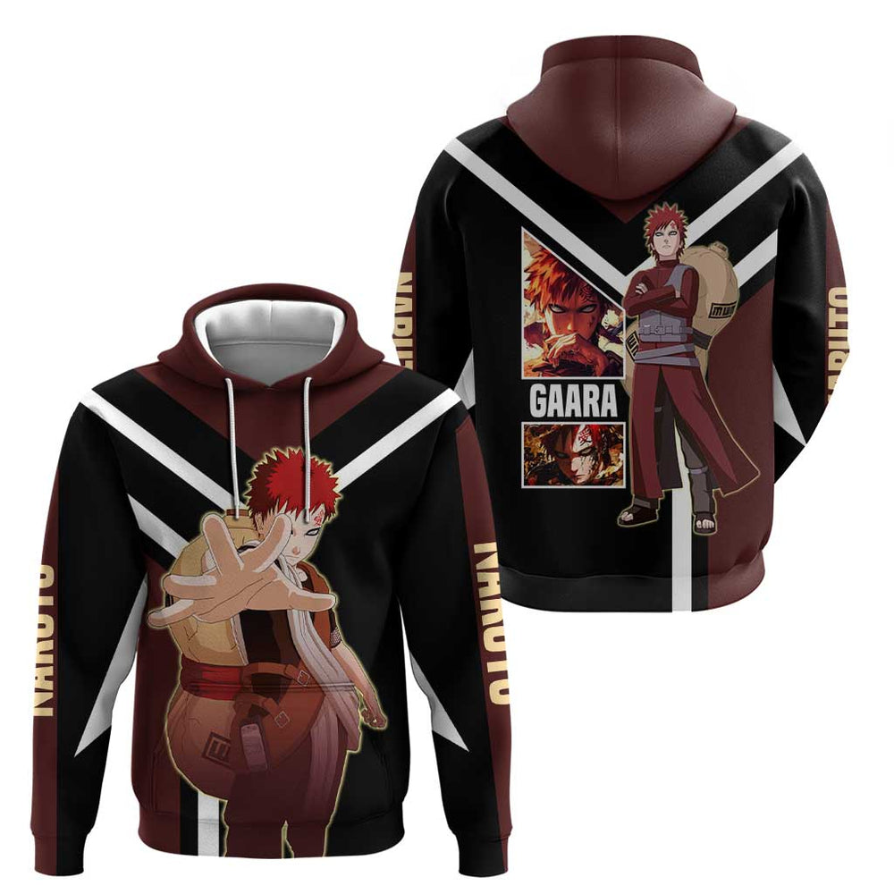Gaara Naruto Hoodie with Sand Powers and Intense Battle Pose Design Gaara Naruto Hoodie with Sand Powers and Intense Battle Pose Design