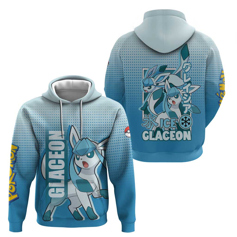 Glaceon from Pok Hoodie with Ice Type Ability and Elegant Pose Design Glaceon from Pok Hoodie with Ice Type Ability and Elegant Pose Design