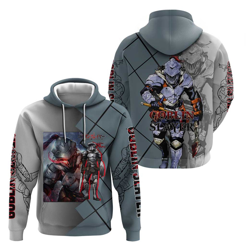 Goblin Slayer Goblin Slayer Hoodie with Armor Clad Battle Pose and Dark Fantasy Design Goblin Slayer Goblin Slayer Hoodie with Armor Clad Battle Pose and Dark Fantasy Design