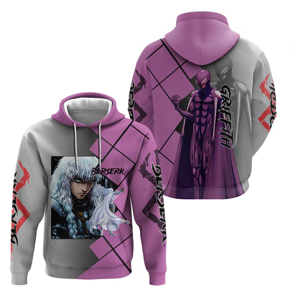 Griffith Berserk Hoodie with White Falcon Armor and Strategic Battle Pose Design Griffith Berserk Hoodie with White Falcon Armor and Strategic Battle Pose Design