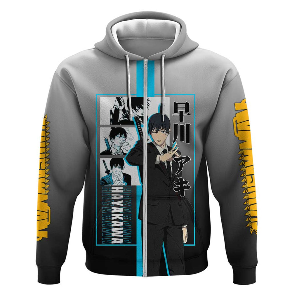 Aki Hayakawa Chainsaw Man Hoodie with Devil Hunting Pose and Determined Design Aki Hayakawa Chainsaw Man Hoodie with Devil Hunting Pose and Determined Design