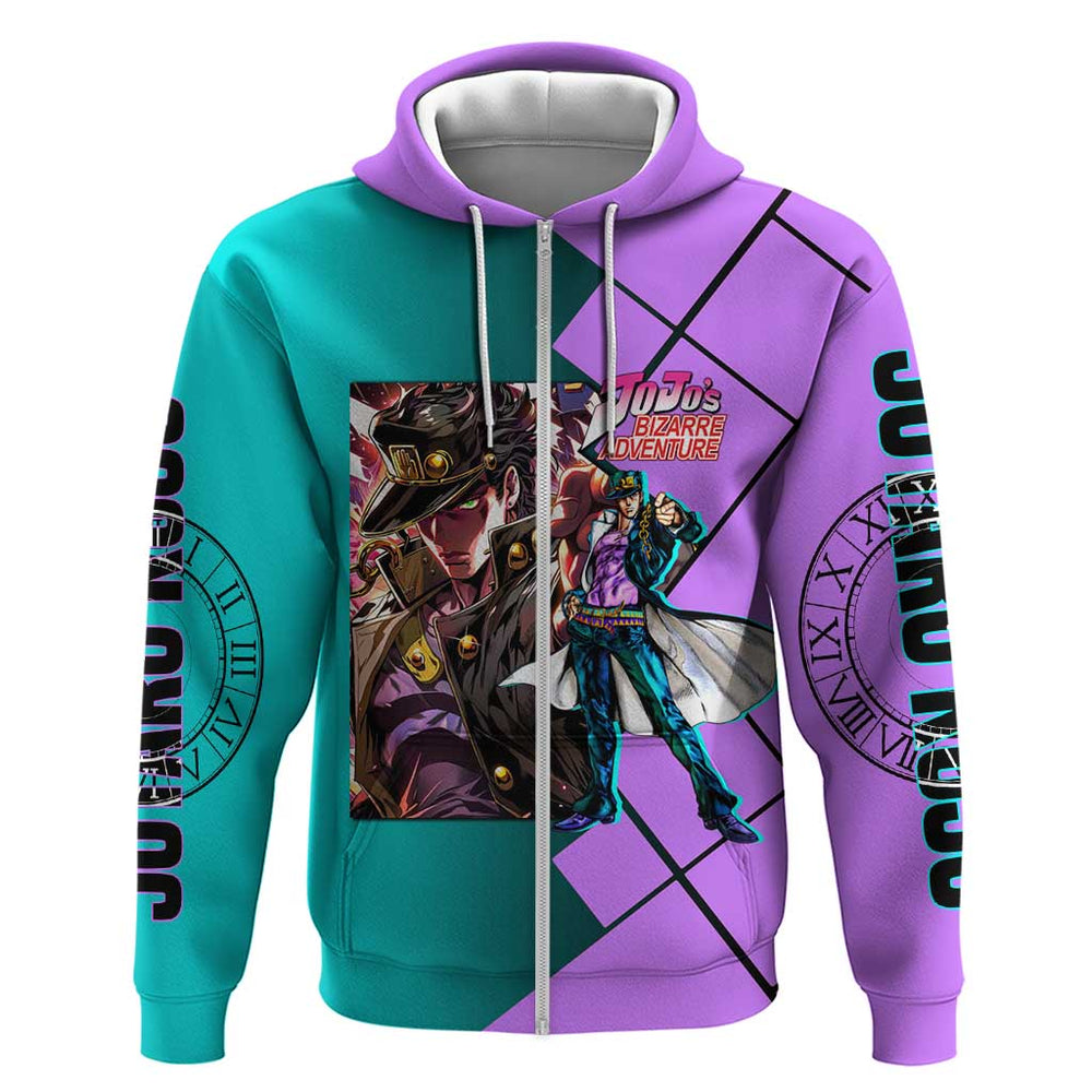 Jotaro Kujo JoJo's Bizarre Adventure Hoodie with Star Platinum Pose and Bold Action Design Jotaro Kujo JoJo's Bizarre Adventure Hoodie with Star Platinum Pose and Bold Action Design
