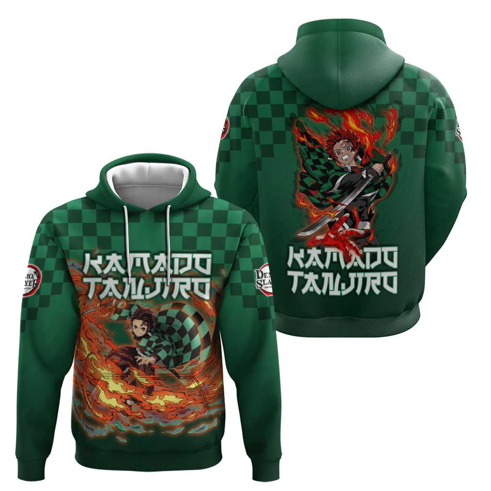 Kamado Tanjiro Demon Slayer Hoodie Flame Burst Anime Checkered Style Kamado Tanjiro Demon Slayer Hoodie Flame Burst Anime Checkered Style
