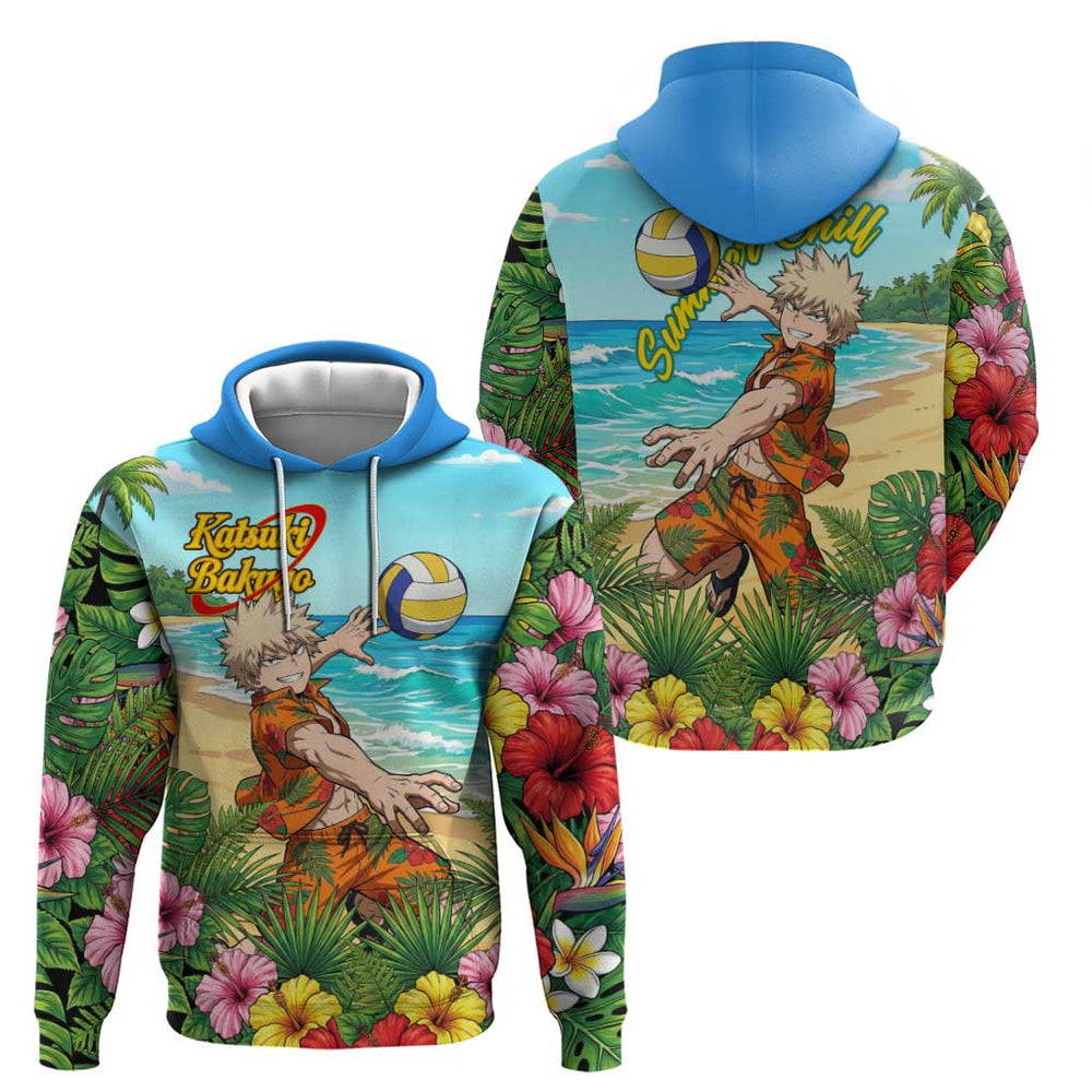 Katsuki Bakugo Summer Chill Hoodie Tropical Anime Action Scene Katsuki Bakugo Summer Chill Hoodie Tropical Anime Action Scene