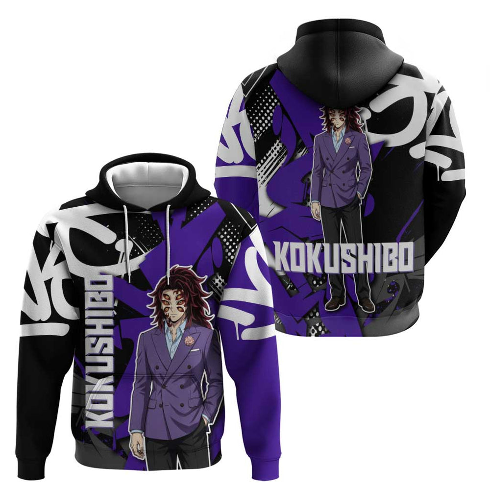 Kokushibo Demon Slayer Hoodie Purple Black Graffiti Anime Kokushibo Demon Slayer Hoodie Purple Black Graffiti Anime
