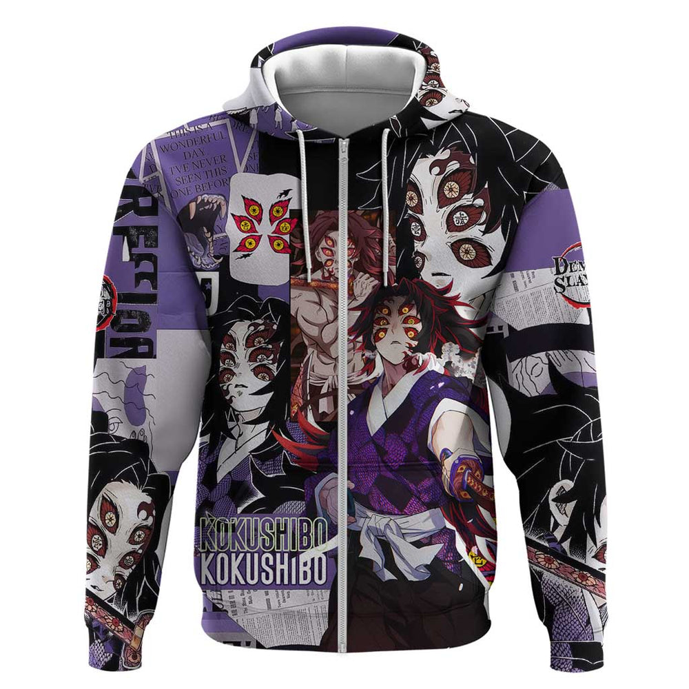 Kokushibo from Demon Slayer Hoodie with Dark Red and Black Demonic Moon Style Design Kokushibo from Demon Slayer Hoodie with Dark Red and Black Demonic Moon Style Design