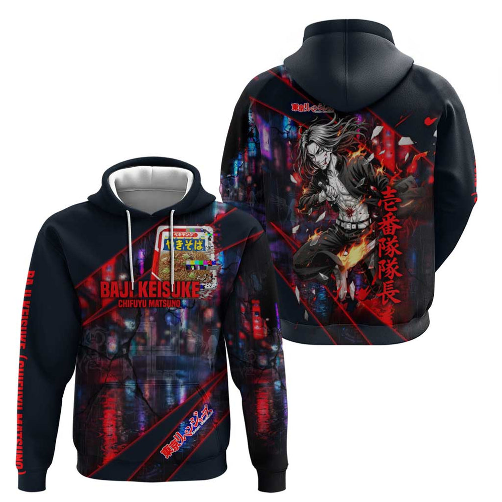 Baji Keisuke Chifuyu Matsuno Hoodie Dark Neon Street Fight Art Style Baji Keisuke Chifuyu Matsuno Hoodie Dark Neon Street Fight Art Style