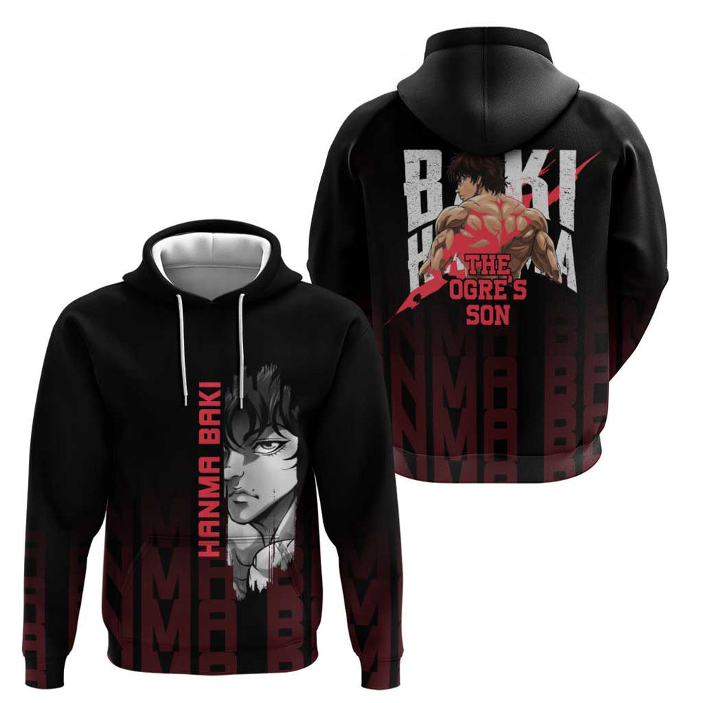Baki Hanma The Ogre's Son Gym Theme Hoodie with Intense Anime Artwork and Muscular Back Design Baki Hanma The Ogre's Son Gym Theme Hoodie with Intense Anime Artwork and Muscular Back Design