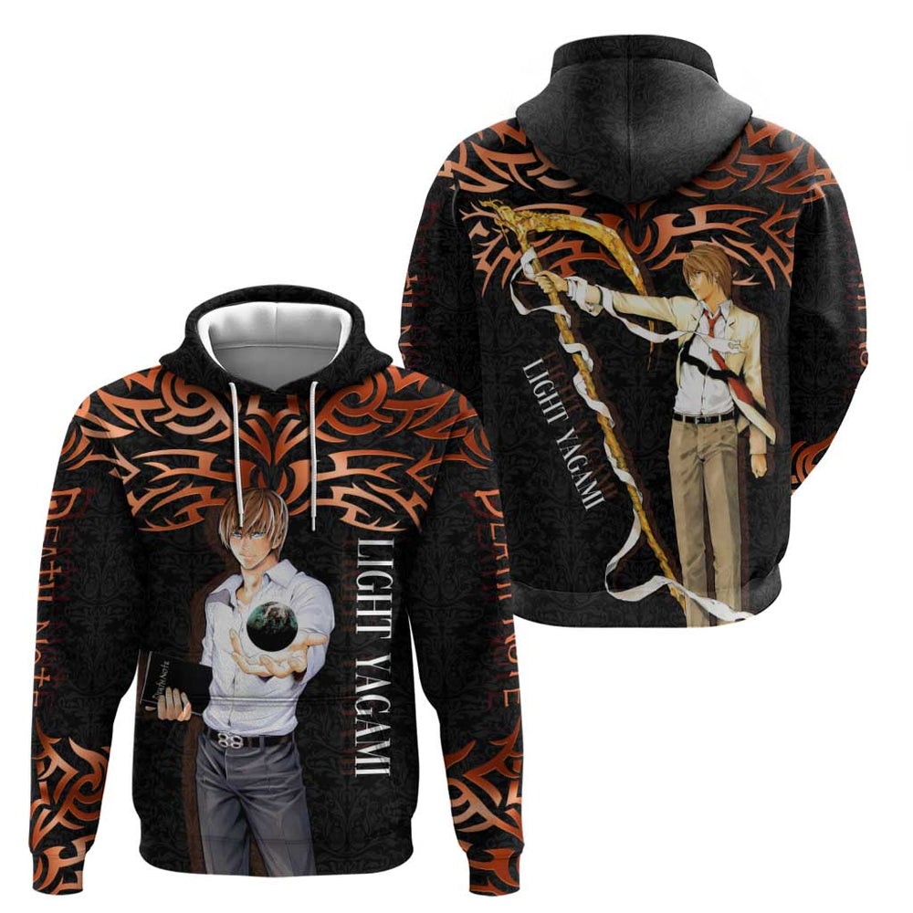 Light Yagami Death Note Hoodie Tribal Anime Fusion Style Light Yagami Death Note Hoodie Tribal Anime Fusion Style