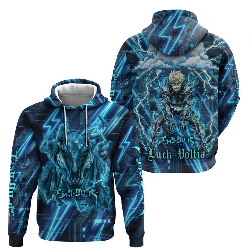 Luck Voltia Black Clover Hoodie Tech Lightning Anime Style with Electric Circuit Background Luck Voltia Black Clover Hoodie Tech Lightning Anime Style with Electric Circuit Background