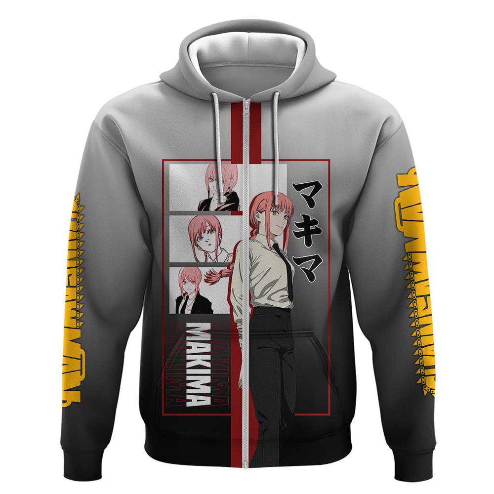 Makima Chainsaw Man Hoodie with Cunning Pose and Mysterious Aura Design Makima Chainsaw Man Hoodie with Cunning Pose and Mysterious Aura Design