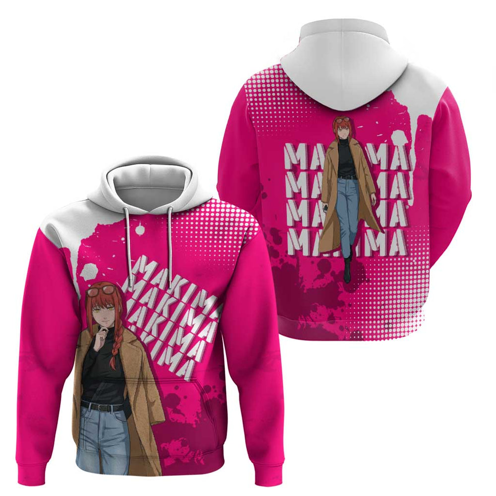 Makima Chainsaw Man Street Style Hoodie Bold Anime Grunge Aesthetic in Hot Pink Makima Chainsaw Man Street Style Hoodie Bold Anime Grunge Aesthetic in Hot Pink