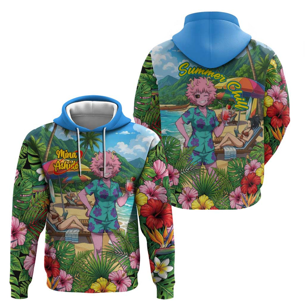 Mina Ashido Summer Chill Hoodie Tropical Anime Cocktail Vibes Mina Ashido Summer Chill Hoodie Tropical Anime Cocktail Vibes