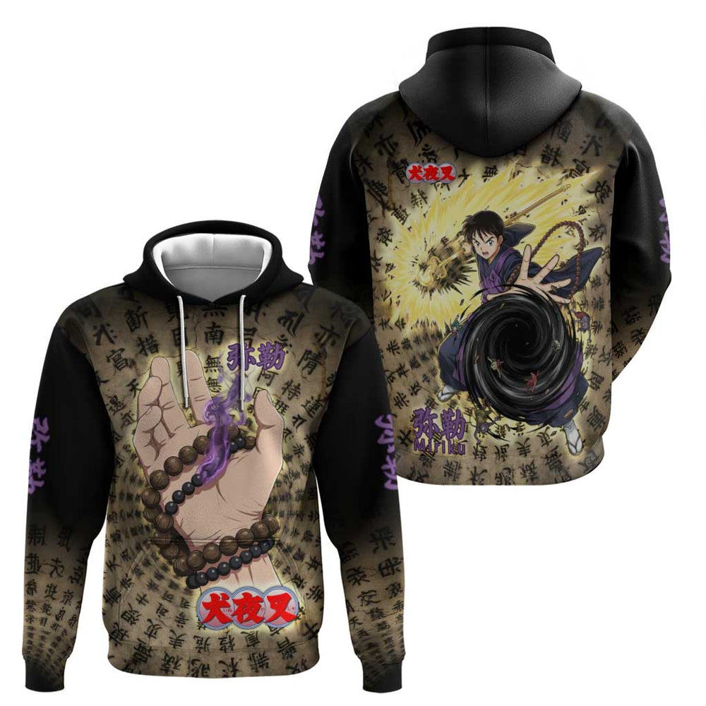 Miroku Inuyasha Series Hoodie Cursed Monk Aesthetic with Sutra Script Background Miroku Inuyasha Series Hoodie Cursed Monk Aesthetic with Sutra Script Background