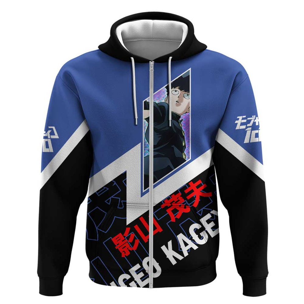 Mob Psycho 100 Hoodie with Shigeo Kageyama and Spirit Aura Anime Design Mob Psycho 100 Hoodie with Shigeo Kageyama and Spirit Aura Anime Design