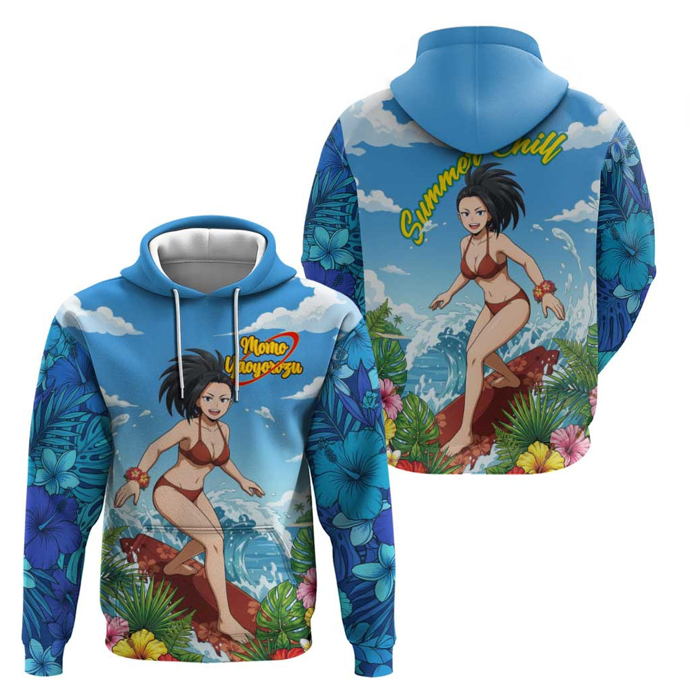 Momo Yaoyorozu Summer Chill Hoodie Tropical Anime Surf Adventure Momo Yaoyorozu Summer Chill Hoodie Tropical Anime Surf Adventure