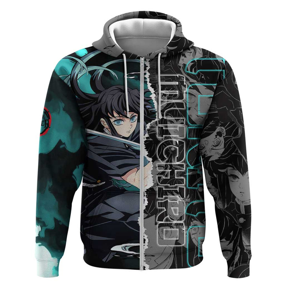 Muichiro Tokito Demon Slayer Hoodie with Mist Hashira Sword Pose and Ethereal Mist Design Muichiro Tokito Demon Slayer Hoodie with Mist Hashira Sword Pose and Ethereal Mist Design