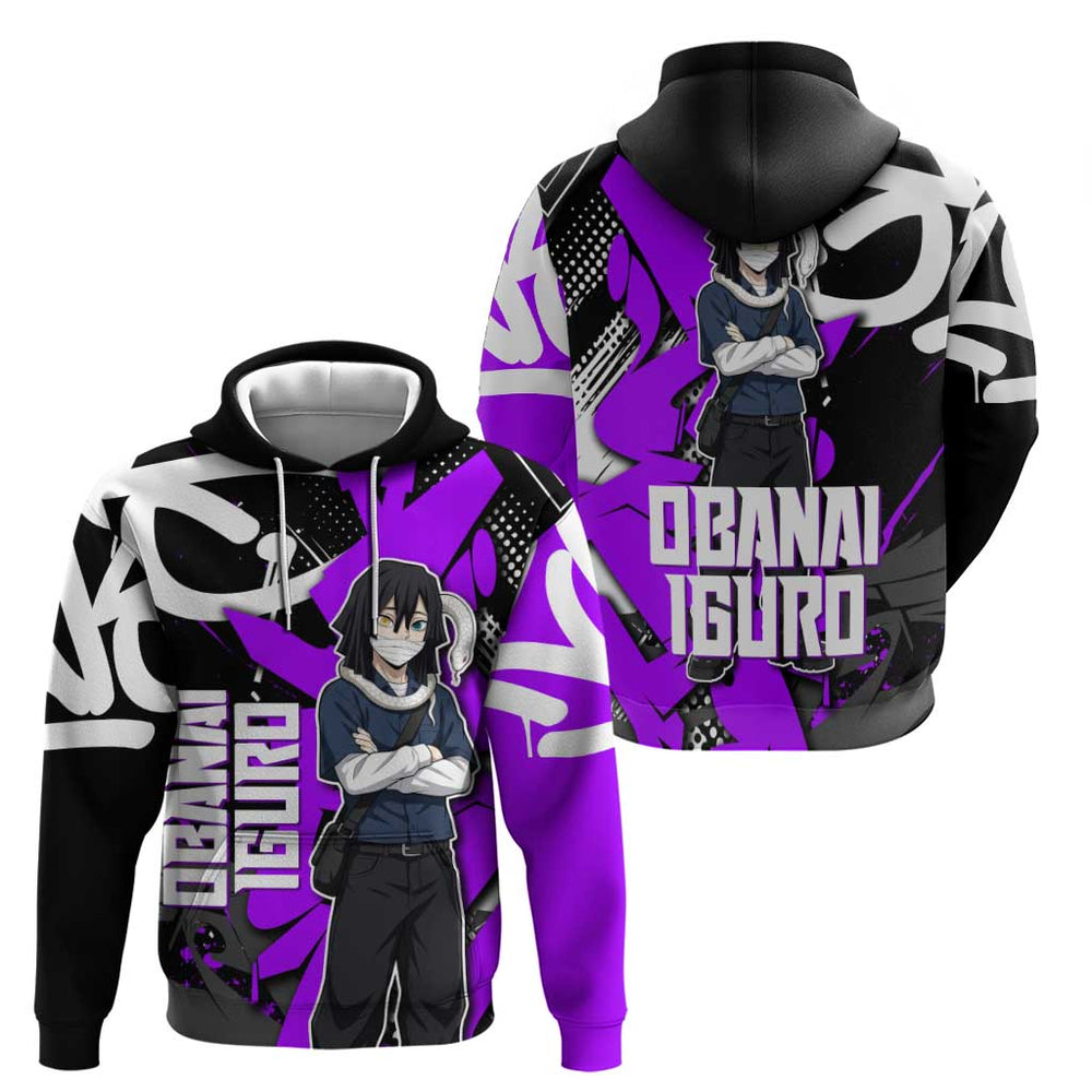 Obanai Iguro Demon Slayer Hoodie Purple Graffiti Anime Style Obanai Iguro Demon Slayer Hoodie Purple Graffiti Anime Style
