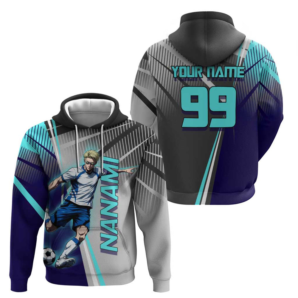 Personalized Nanami Kento Jujutsu Kaisen Hoodie with Teal Highlights and Dynamic Kick Pose Personalized Nanami Kento Jujutsu Kaisen Hoodie with Teal Highlights and Dynamic Kick Pose