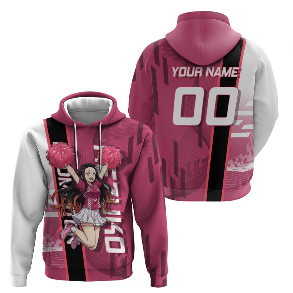 Personalized Nezuko Kamado Demon Slayer Badminton Cheerleader Hoodie with Pom Poms and Pink White Gr Personalized Nezuko Kamado Demon Slayer Badminton Cheerleader Hoodie with Pom Poms and Pink White Gr